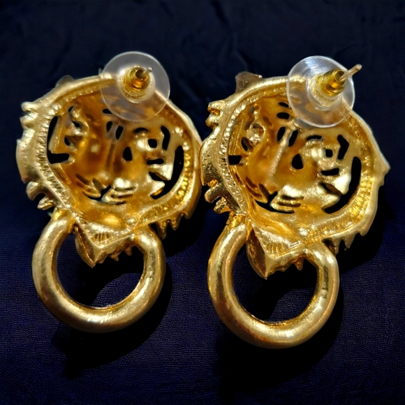 Runway Style Jeweled Tiger Earrings - Picture 3 of 4
